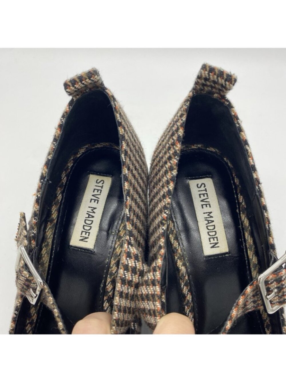 Steve Madden Orsen Mary Jane 9.5 Houndstooth Plaid Tweed Lug Block Heel Loafer - Picture 6 of 14